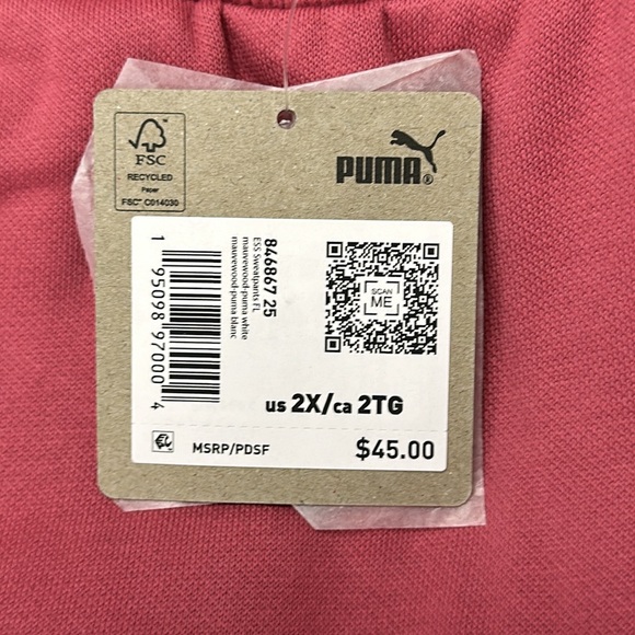 PUMA Essentials Pink Fleece Jogger Sweatpants Front Pockets Adjustable Waist 2XL - Picture 5 of 9